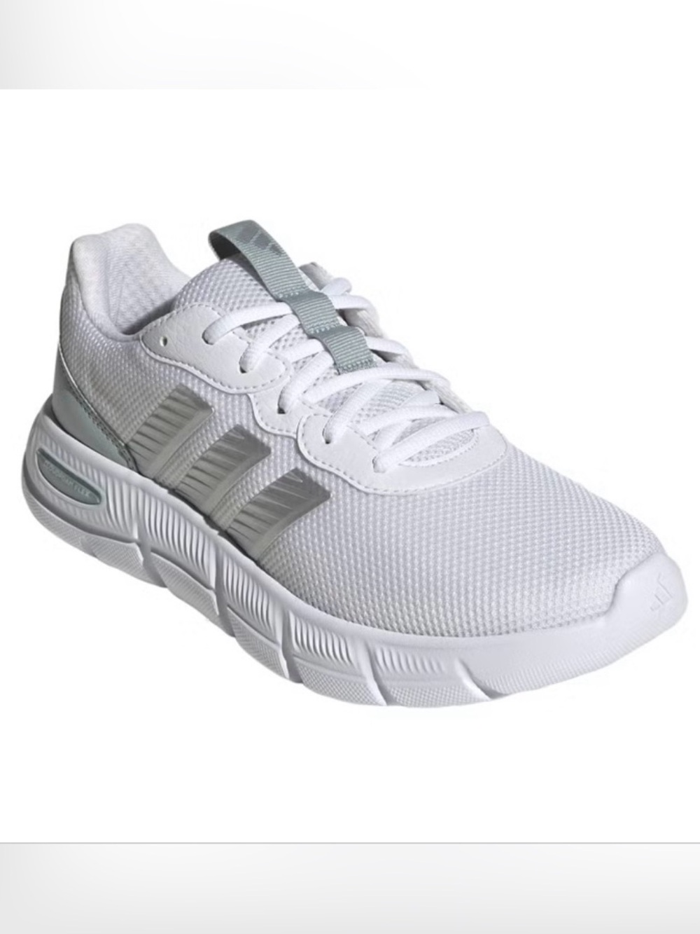 Adidas Cloudfoam Flex Laces White Athletic Sneaker with Silver Accents